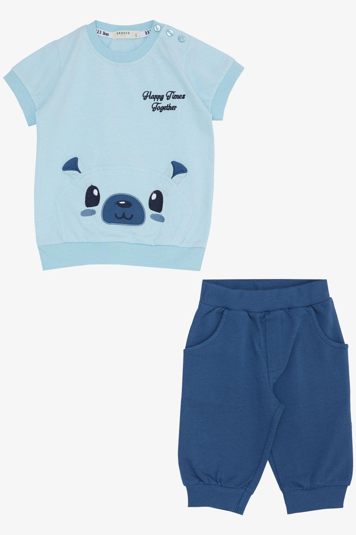 BRE Breeze Baby Boy Capri Set Cute Bear Embroidered 9 Months-3 Years, Light Blue - Liepāja