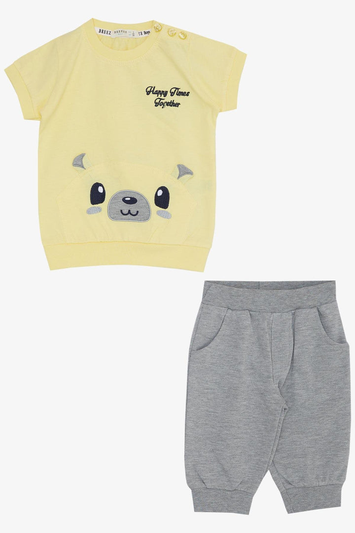 BRE Breeze Baby Boy Capri Set Cute Bear Embroidered 9 Months-3 Years, Yellow - Woodbridge