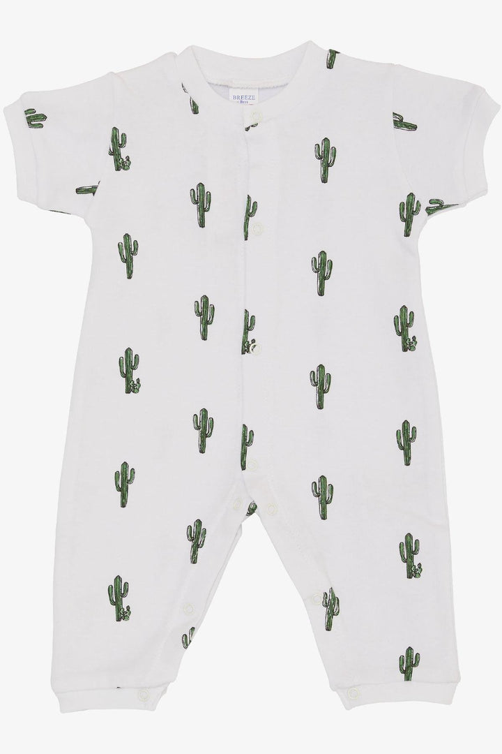 BRE Breeze Baby Boy Short Sleeve Romper Cactus Patterned 0-6 Months, White - Oak Lawn