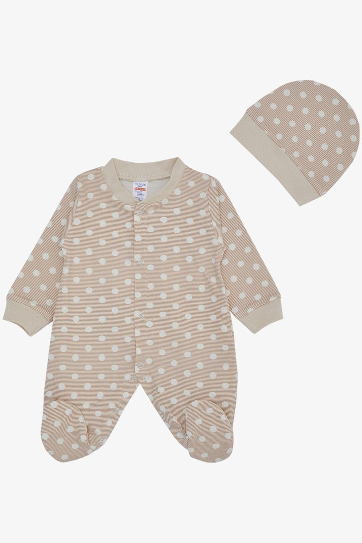 BRE Breeze Baby Boy Footed Romper Striped Polka Dot Patterned 0-6 Months, Beige - Farmington Hills