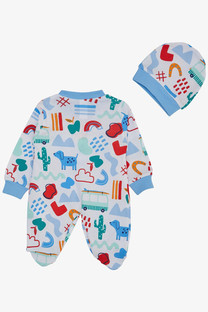 BRE Breeze Baby Boy Footed Romper with Dog Print Pattern 0-6 Months, White - Abertawe