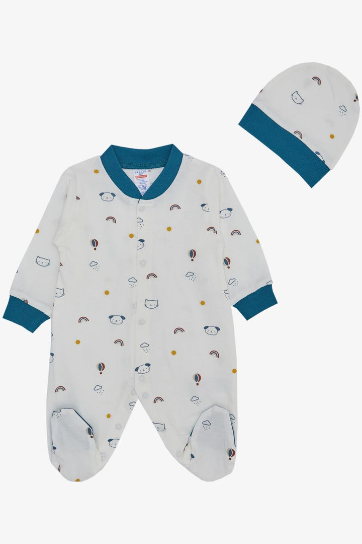 BRE Breeze Baby Boy Footed Romper Sky Themed Animal Patterned 0-6 Months, Ecru - Coburg