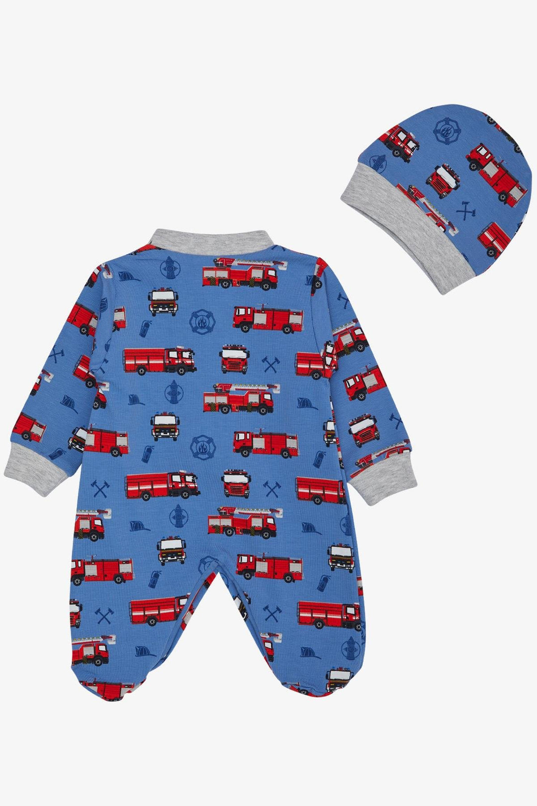 BRE Breeze Baby Boy Footed Romper with Fire Truck Pattern 0-6 Months, Indigo - Arlington Heights