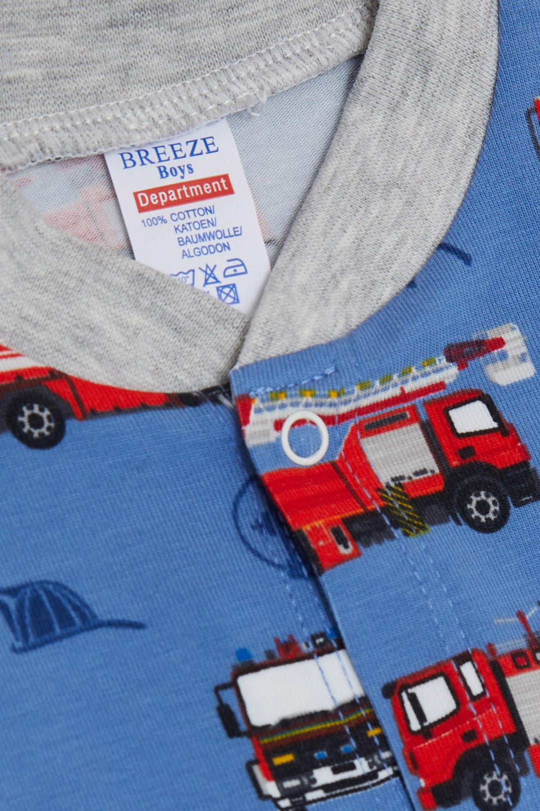 BRE Breeze Baby Boy Footed Romper with Fire Truck Pattern 0-6 Months, Indigo - Arlington Heights