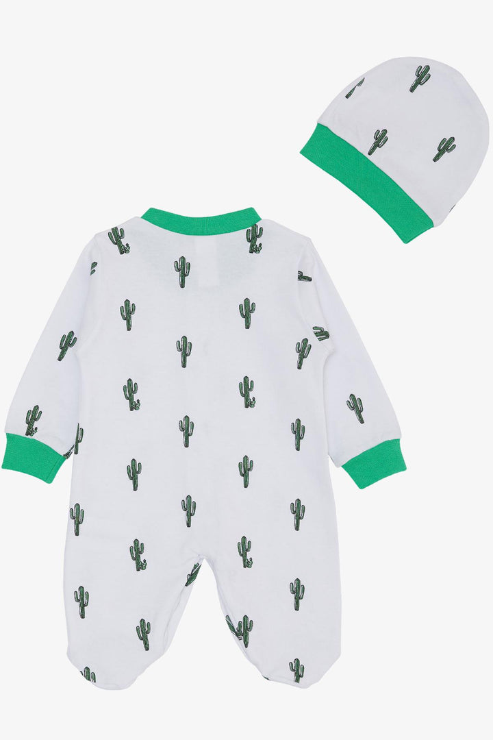 BRE Breeze Baby Boy Romper with Socks Cactus Pattern 0-6 Months, White - Graz