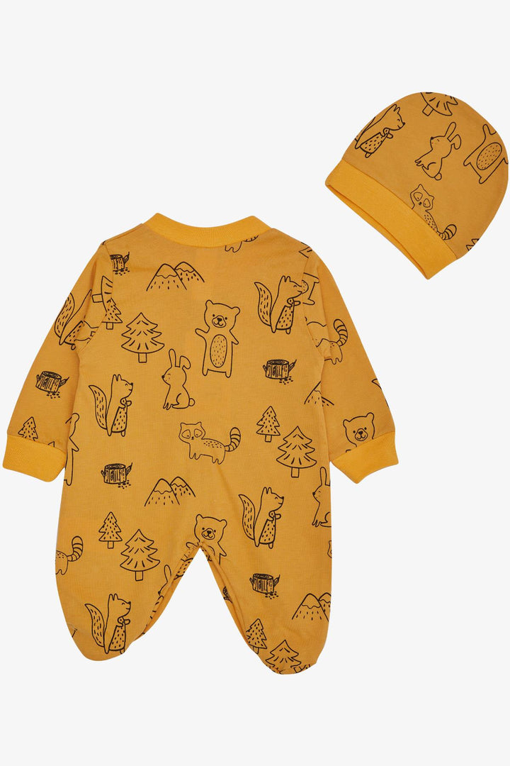 BRE Breeze Baby Boy Footed Romper Forest Themed with Cute Animals Pattern 0-6 Months, Mustard Yellow - Nizhyn