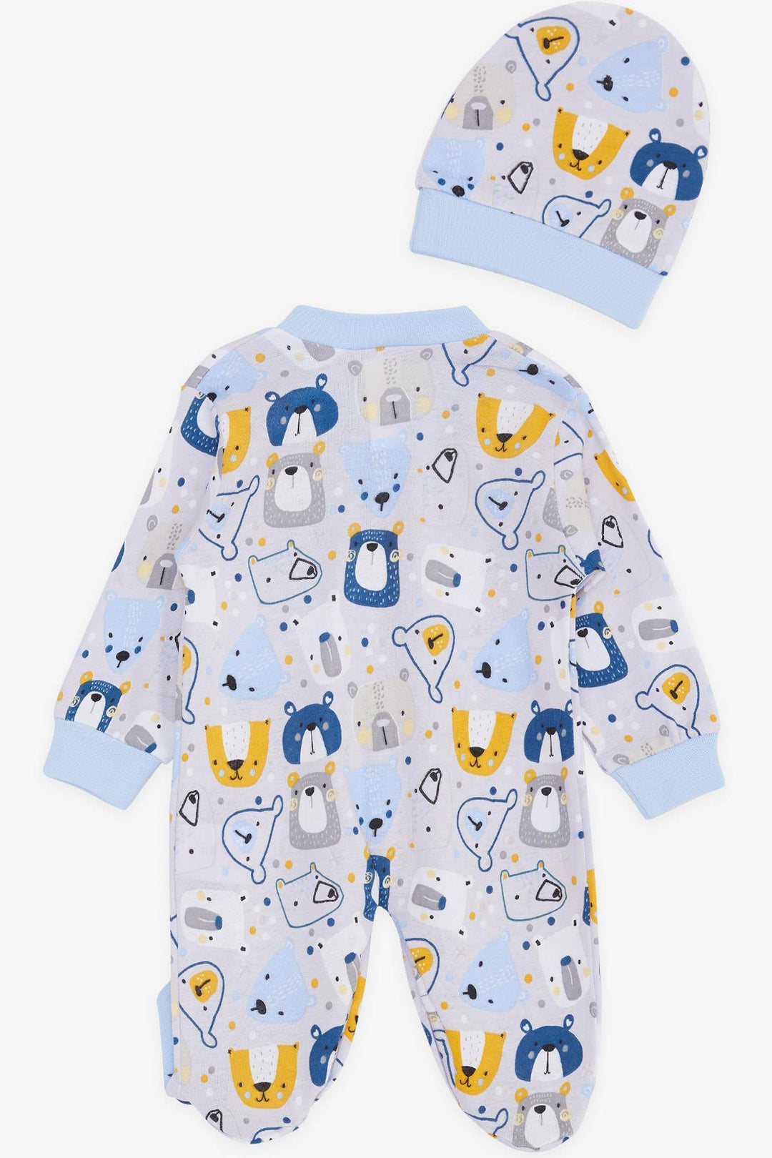 BRE Breeze Baby Boy Footed Romper Cute Bear Patterned 0-3 Months-6 Months, Ice Blue - Marlborough