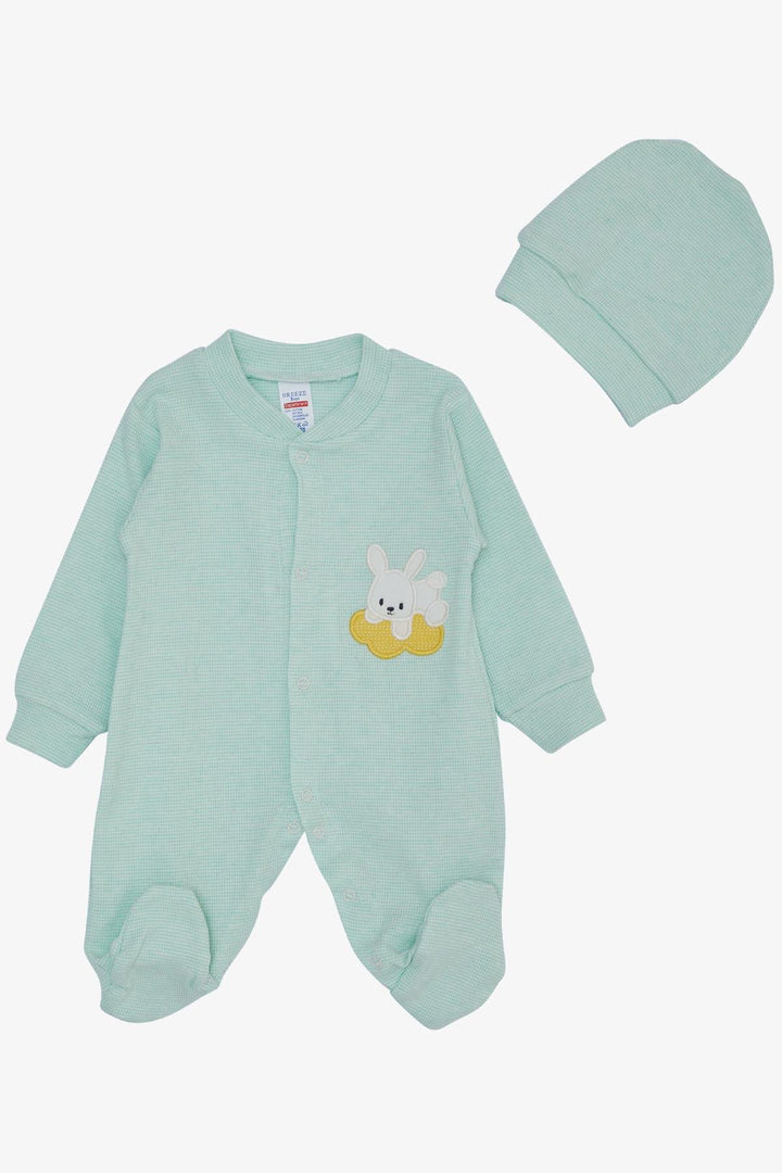 BRE Breeze Baby Boy Footed Romper with Cute Bunny Embroidery 0-6 Months, Aqua Green - Civitavecchia