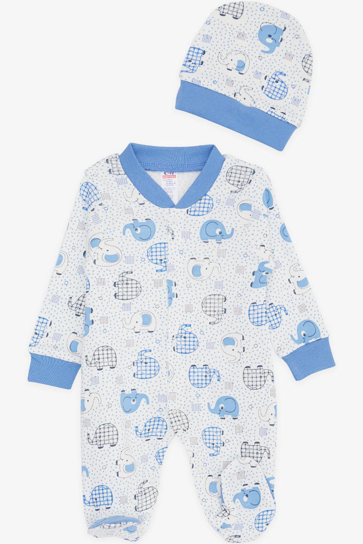 BRE Breeze Baby Boy Footed Romper Cute Baby Elephant Patterned 0-3 Months-6 Months, White - Downers Grove