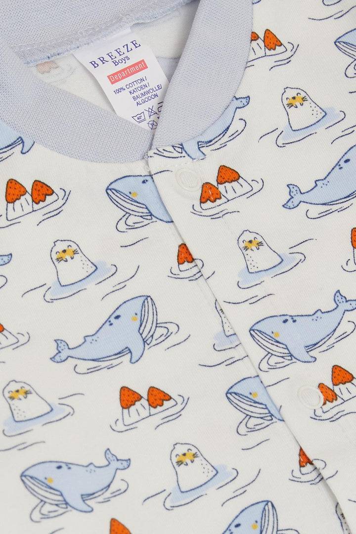 BRE Breeze Baby Boy Footed Romper Cute Sea Friends Whale&Seal Patterned 0-6 Months, White - Riverton