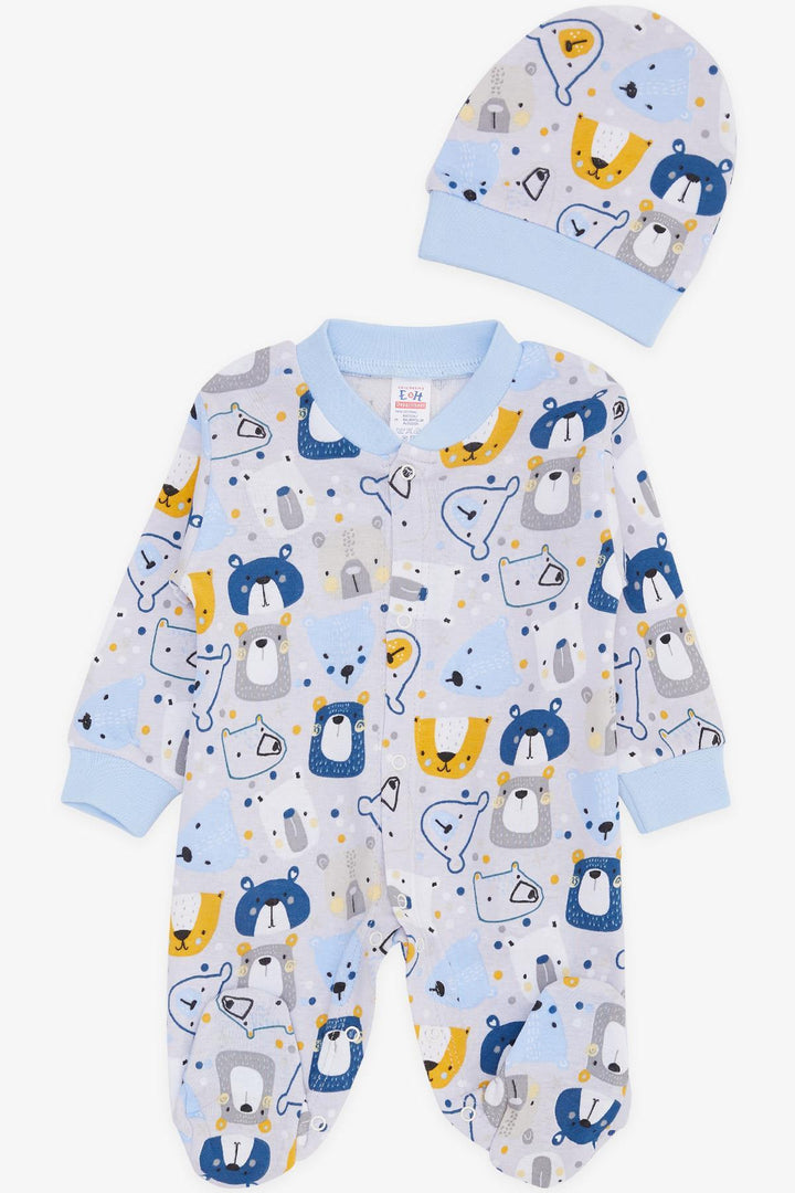 BRE Breeze Baby Boy Footed Romper Cute Bear Patterned 0-3 Months-6 Months, Ice Blue - Marlborough