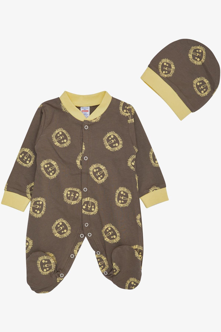 BRE Breeze Baby Boy Footed Romper Cute Lion Patterned 0-6 Months, Mink - Zongolica