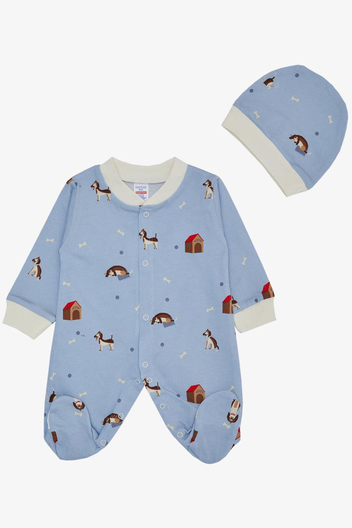 BRE Breeze Baby Boy Footed Romper Cute Puppy Patterned 0-6 Months, Light Blue - Pola de Siero