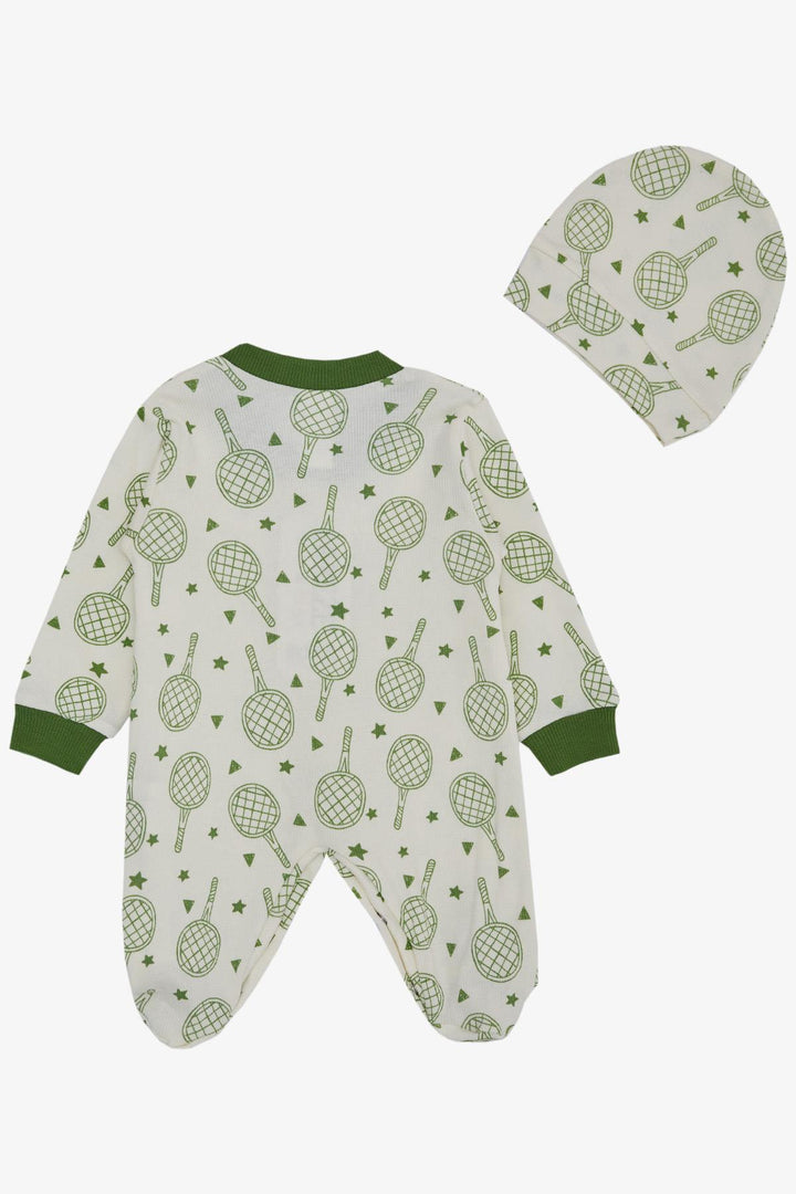 BRE Breeze Baby Boy Footed Romper Sports Themed Racket Patterned 0-6 Months, Ecru - Sahuayo de Morelos