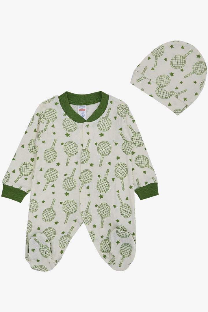 BRE Breeze Baby Boy Footed Romper Sports Themed Racket Patterned 0-6 Months, Ecru - Sahuayo de Morelos