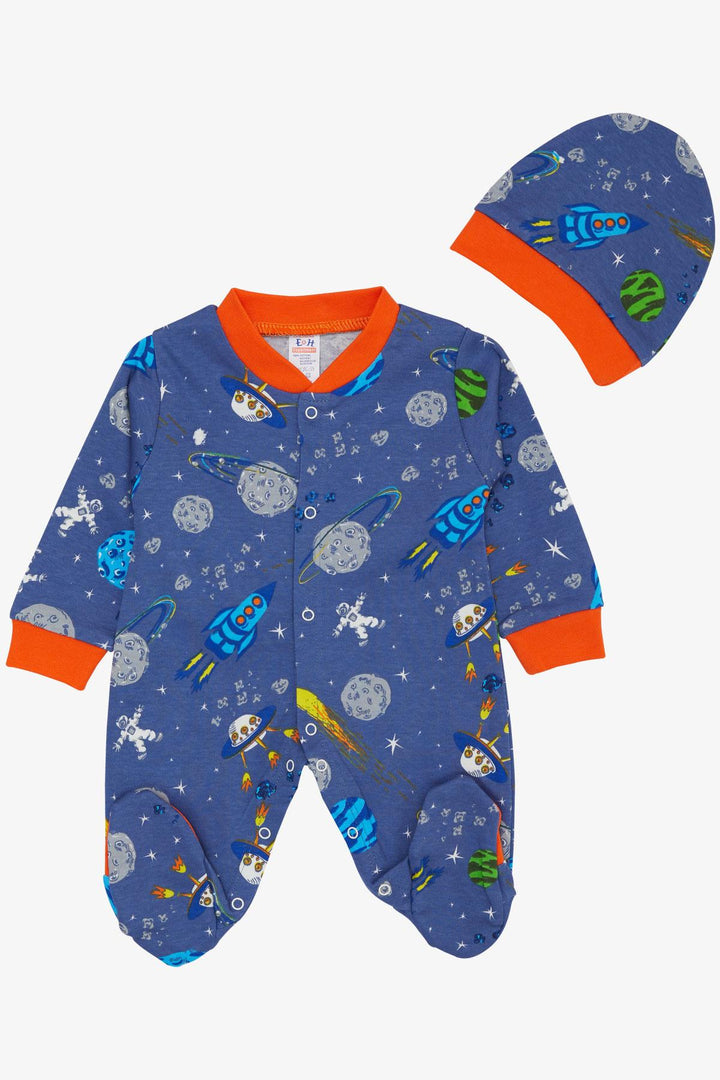 BRE Breeze Baby Boy Footed Romper Space Themed Patterned 0-6 Months, Dark Blue - Houghton le Spring