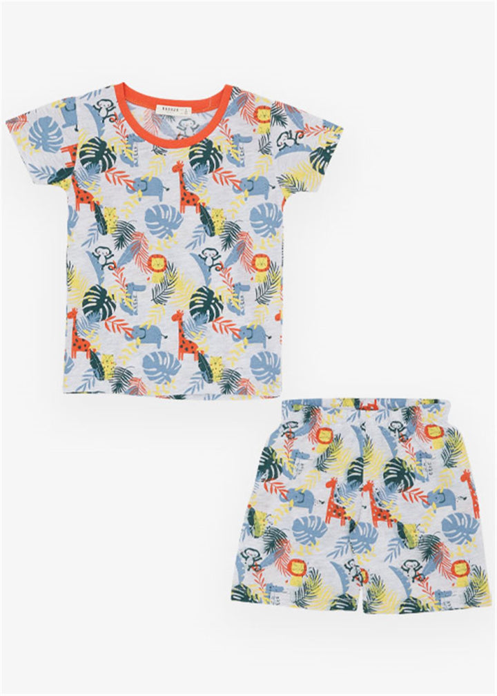 BRE Breeze Girls & Boys Baby Boy Pajama Set Forest Themed Animal Patterned 9 Months-3 Years, Gray Melange - Norwalk