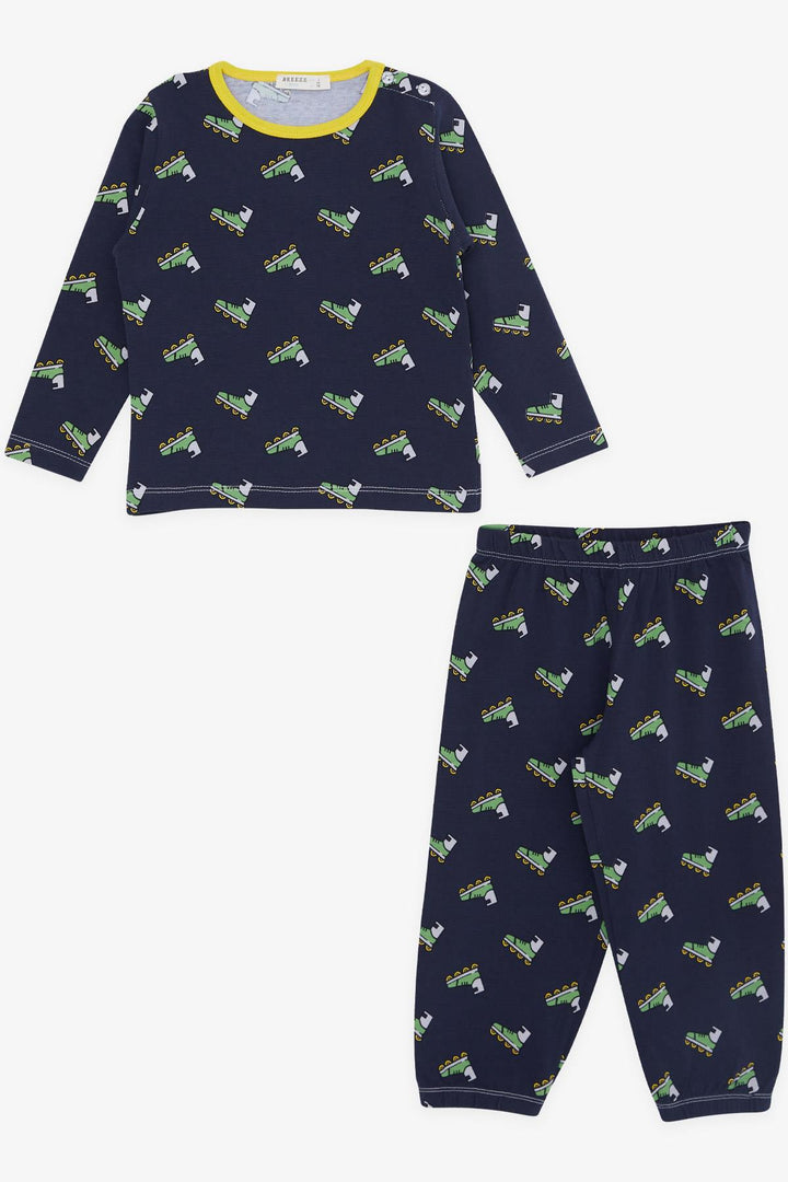 BRE Breeze Girls & Boys Baby Boy Pajama Set with Skate Pattern 9 Months-3 Years, Navy Blue - Bron