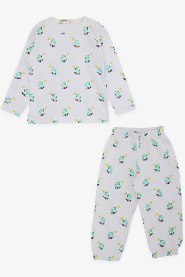 BRE Breeze Baby Boy Pajama Set Surfer Dinosaur Patterned 9 Months-3 Years, White - Darlington