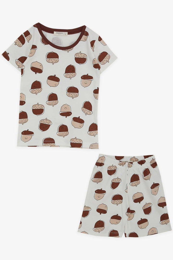 BRE Breeze Girls & Boys Baby Boy Short Pyjama Set Smiling Face Oak Acorn Patterned 9 Months-3 Years, Ecru - Torremolinos