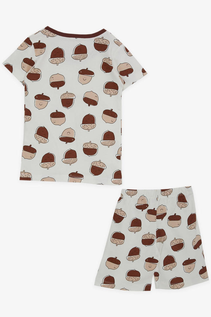 BRE Breeze Girls & Boys Baby Boy Short Pyjama Set Smiling Face Oak Acorn Patterned 9 Months-3 Years, Ecru - Torremolinos