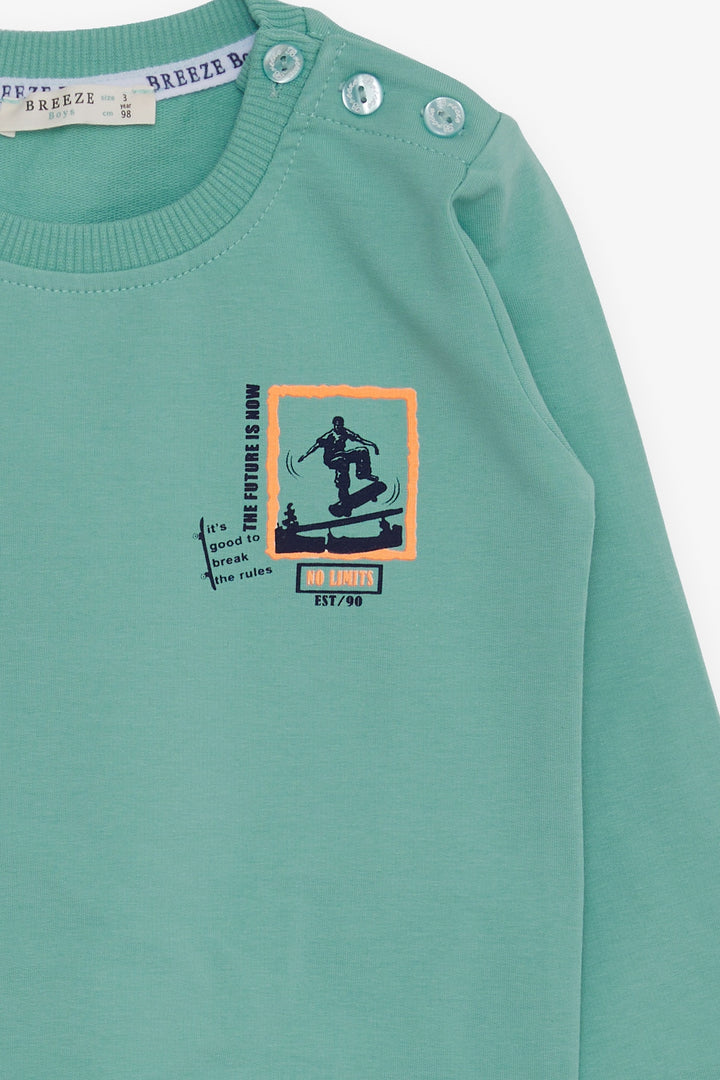 BRE Breeze Baby Boy Sweatshirt Skateboard Printed 9 Months-3 Years, Mint Green - Bellevue