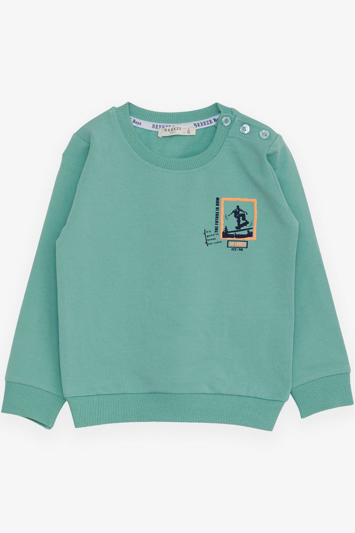 BRE Breeze Baby Boy Sweatshirt Skateboard Printed 9 Months-3 Years, Mint Green - Bellevue