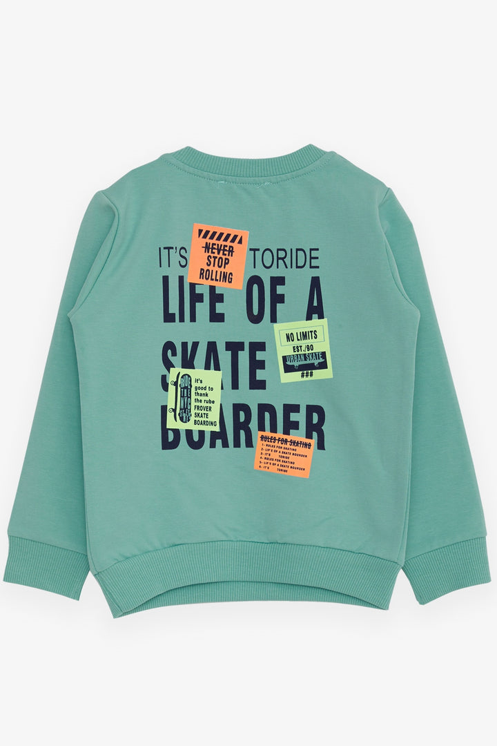 BRE Breeze Baby Boy Sweatshirt Skateboard Printed 9 Months-3 Years, Mint Green - Bellevue