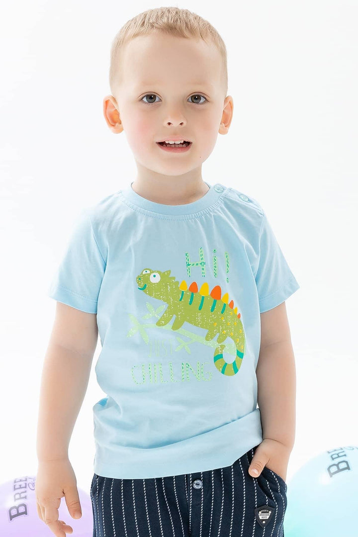 BRE Breeze Baby Boy T-shirt with Chameleon Print 9 Months-3 Years, Light Blue - Yecapixtla