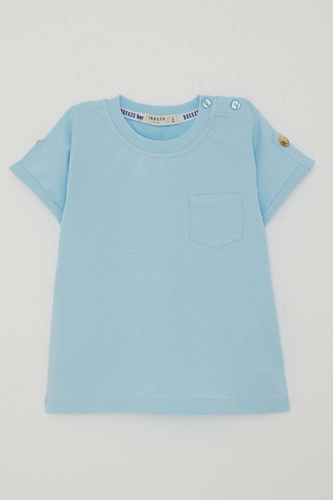 BRE Breeze Baby Boy T-shirt with Pocket Sleeves Button Accessorized 9 Months-3 Years, Light Blue - Brindisi