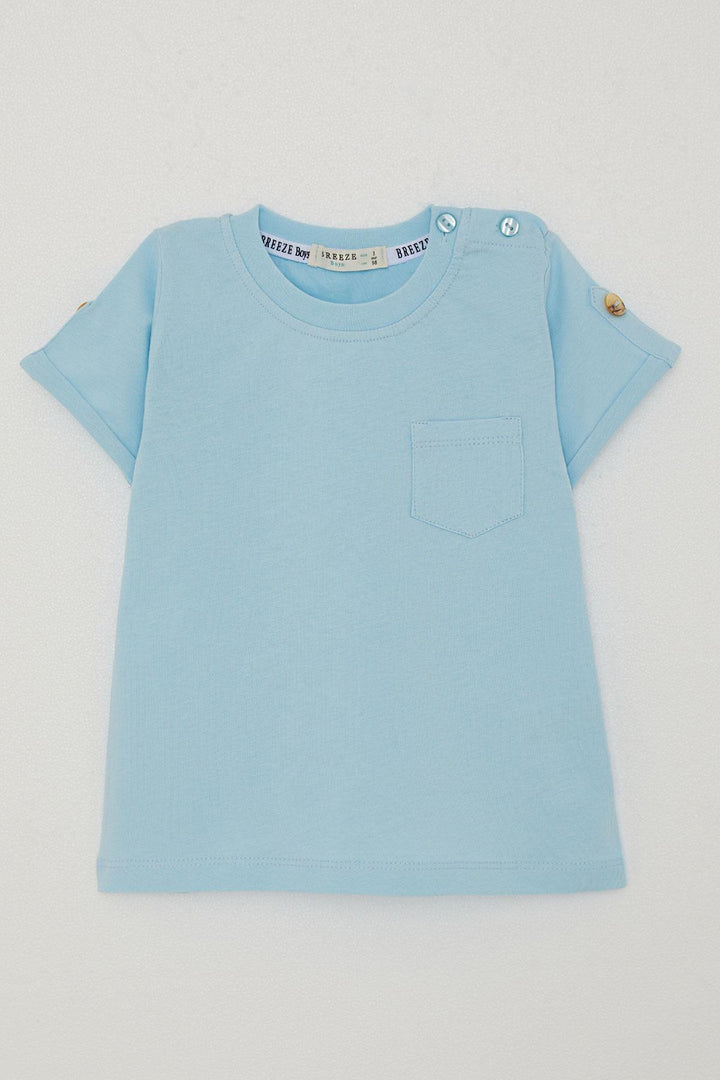 BRE Breeze Baby Boy T-shirt with Pocket Sleeves Button Accessorized 9 Months-3 Years, Light Blue - Brindisi