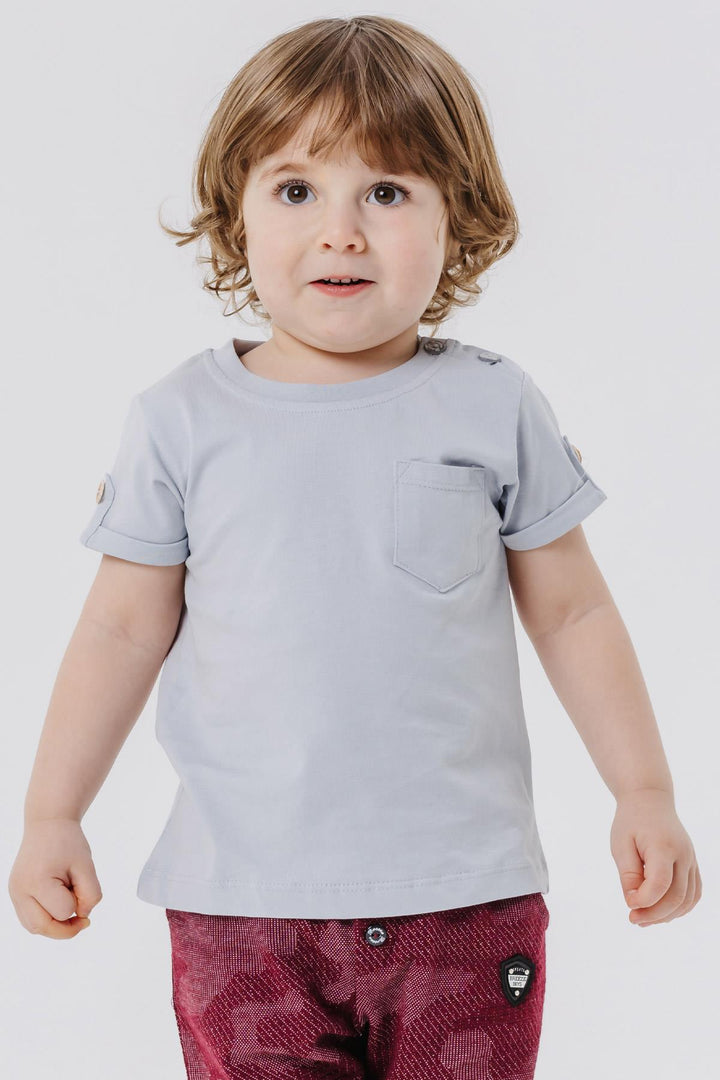 BRE Breeze Baby Boy T-shirt with Pocketed Sleeves Button Accents 9 Months-3 Years, Grey - San Marcos