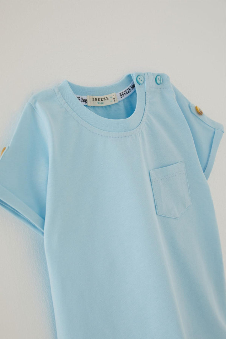 BRE Breeze Baby Boy T-shirt with Pocket Sleeves Button Accessorized 9 Months-3 Years, Light Blue - Brindisi