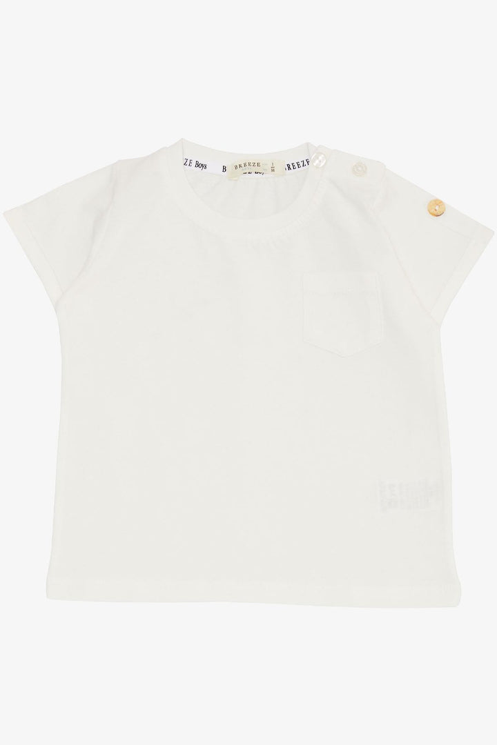 BRE Breeze Baby Boy T-Shirt with Pocketed Sleeves Buttoned Accessorized 9 Months-3 Years, Ecru - Besançon