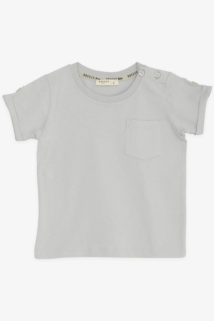 BRE Breeze Baby Boy T-shirt with Pocketed Sleeves Button Accents 9 Months-3 Years, Grey - San Marcos