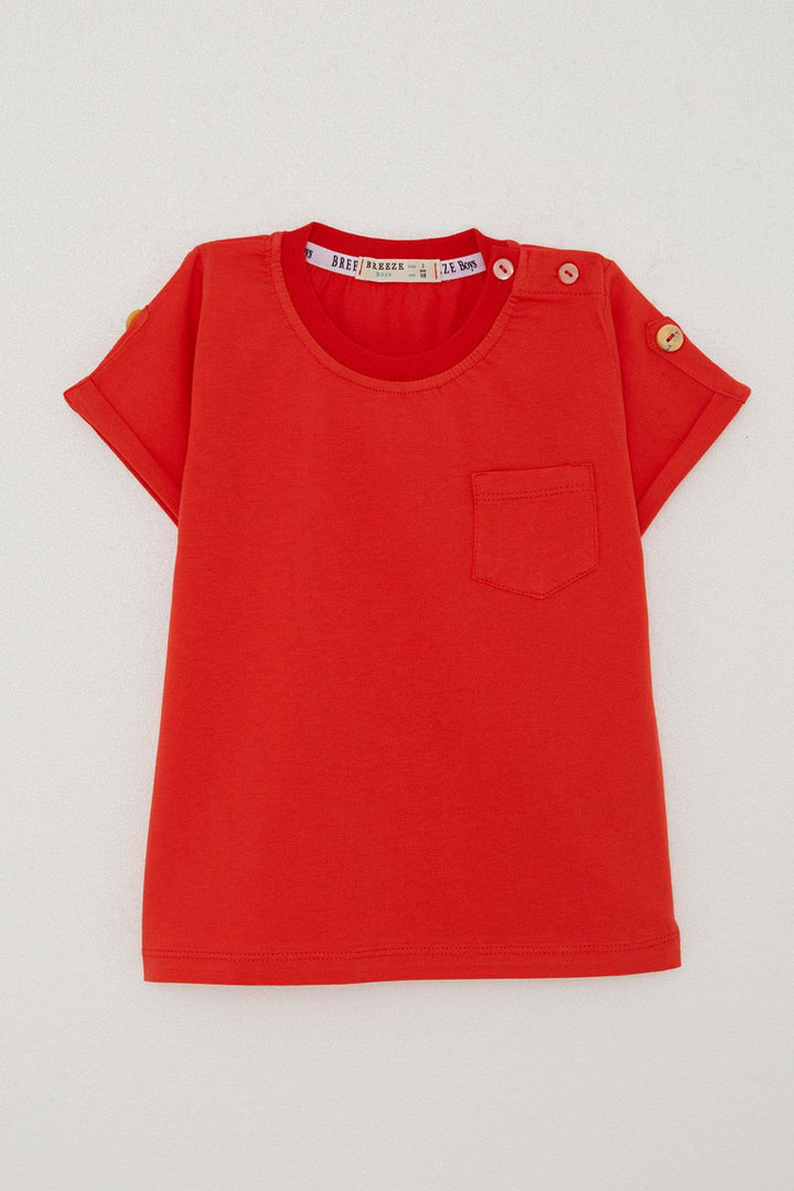 BRE Breeze Baby Boy T-Shirt with Pocketed Sleeves Buttoned Accessorized 9 Months-3 Years, Pomegranate - Jerez de la Frontera