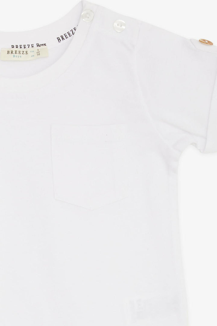 BRE Breeze Baby Boy T-shirt with Pocketed Sleeves Button Accents 9 Months-3 Years, White - Dunstable