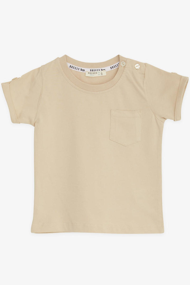 BRE Breeze Baby Boy T-shirt with Pocketed Sleeves Button Accessory 9 Months-3 Years, Beige - Newbury