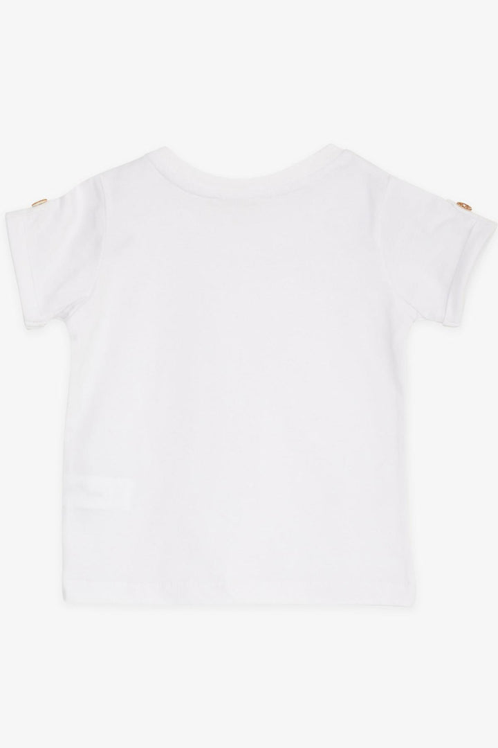 BRE Breeze Baby Boy T-shirt with Pocketed Sleeves Button Accents 9 Months-3 Years, White - Dunstable