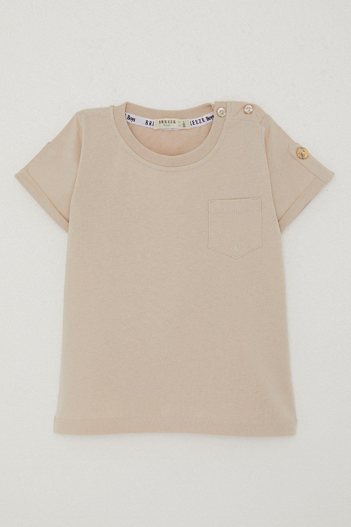 BRE Breeze Baby Boy T-shirt with Pocketed Sleeves Buttoned Accessorized 9 Months-3 Years, Beige - Orange