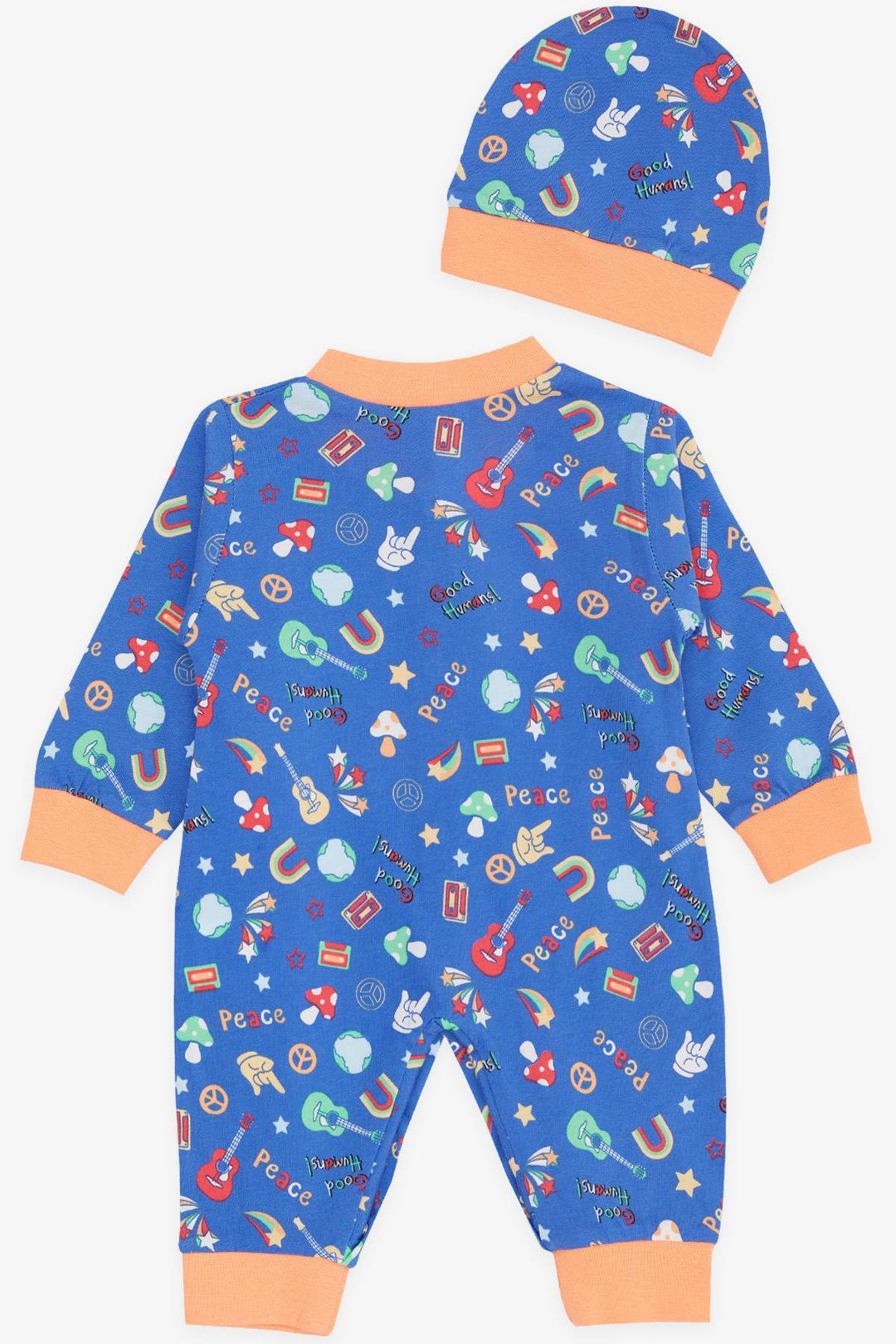 BRE Breeze Baby Boy Romper Peace Theme 0-3 Months-6 Months, Sky Blue - Bellevue