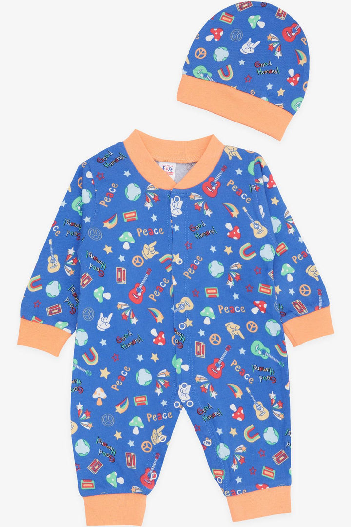 BRE Breeze Baby Boy Romper Peace Theme 0-3 Months-6 Months, Sky Blue - Bellevue