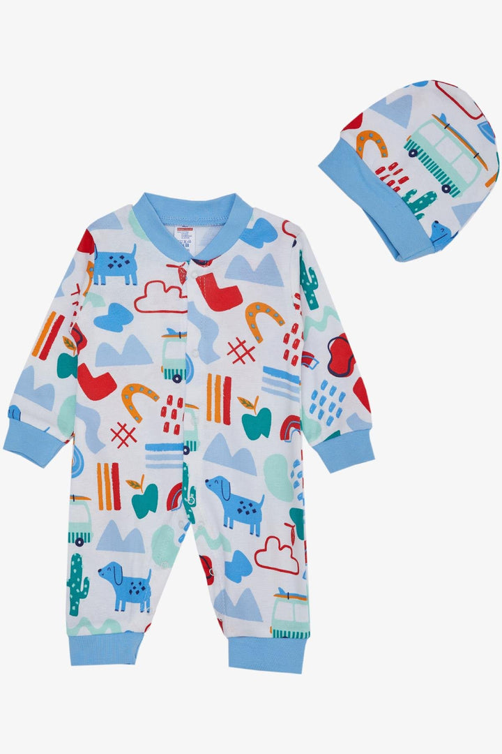 BRE Breeze Baby Boy Romper Patterned with Puppy Print 0-6 Months, White - Nizhyn