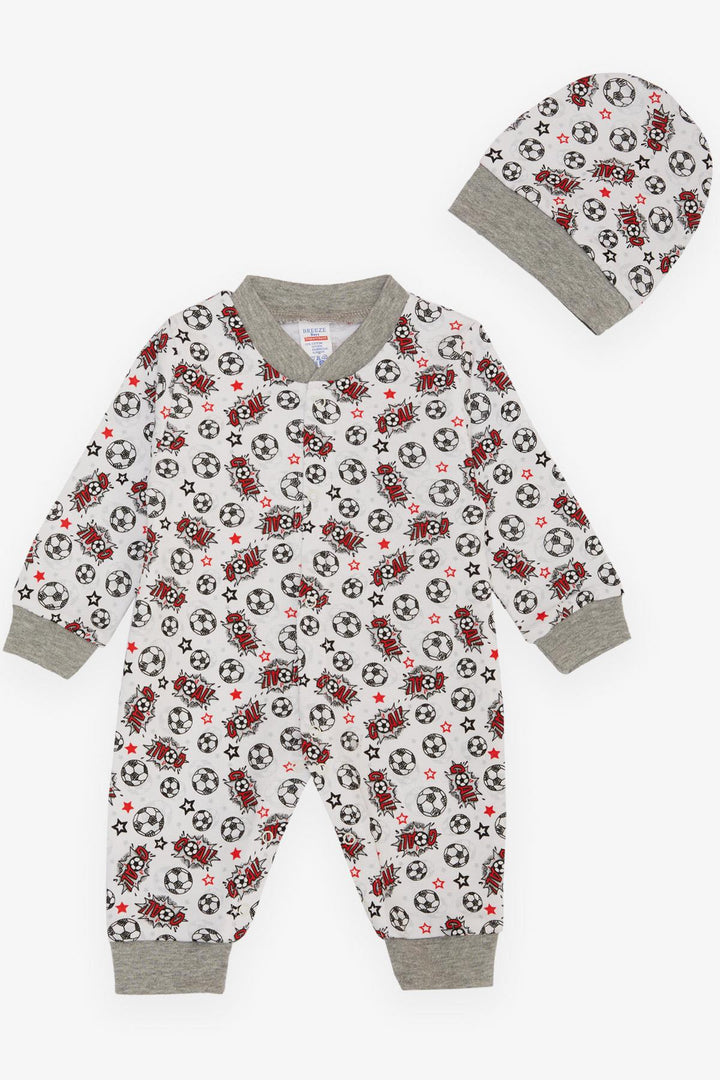 BRE Breeze Baby Boy Romper Soccer Themed Ball Patterned 0-6 Months, White - Hobart