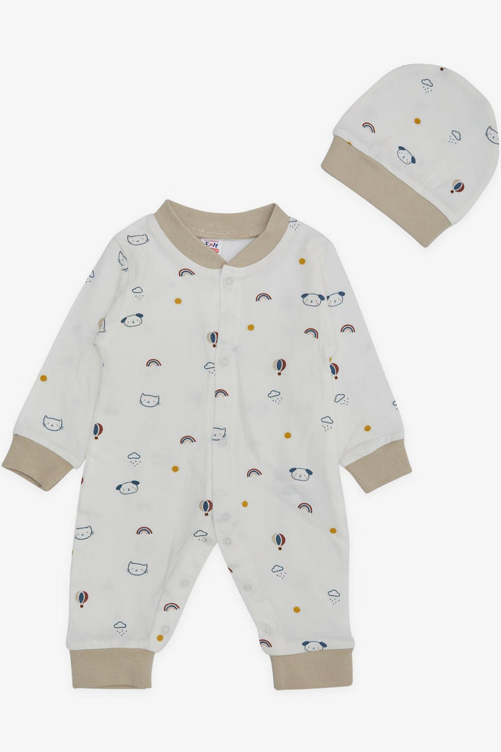 BRE Breeze Baby Boy Romper Sky Themed Animal Patterned 0-6 Months, Ecru - East Point