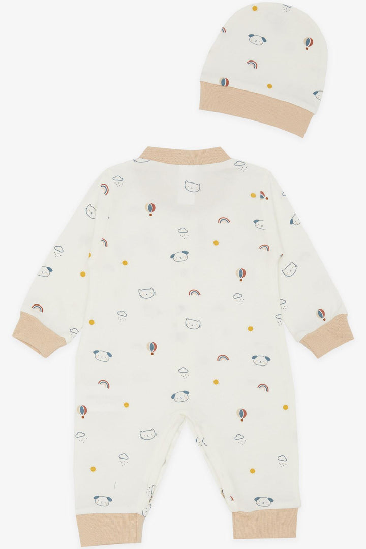 BRE Breeze Baby Boy Romper Sky Themed Animal Patterned 0-3 Months-6 Months, Ecru - Carpentersville