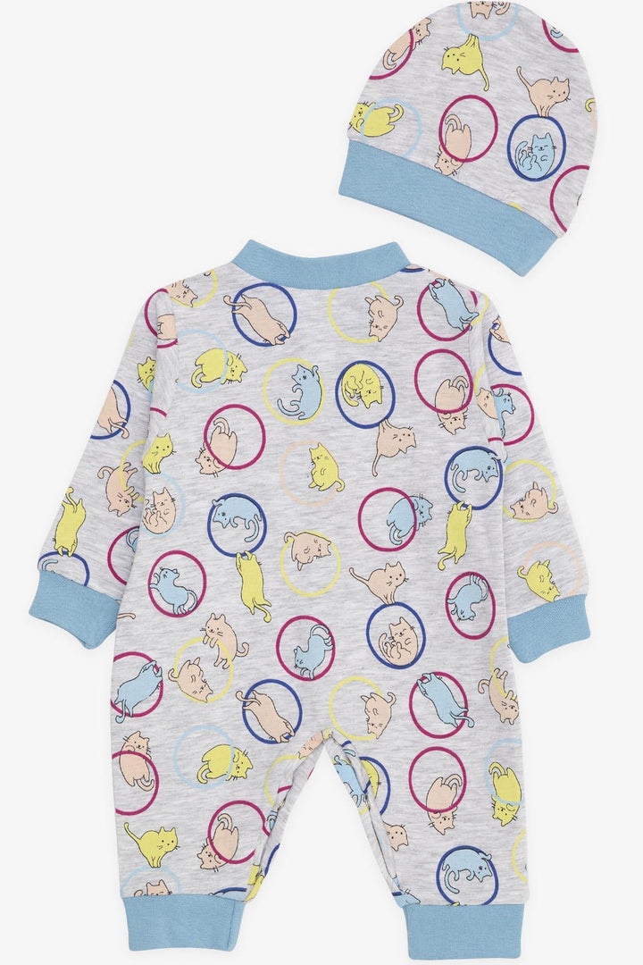 BRE Breeze Baby Boy Romper Cute Cat Patterned 0-3 Months-6 Months, Light Grey Melange - Ermezinde