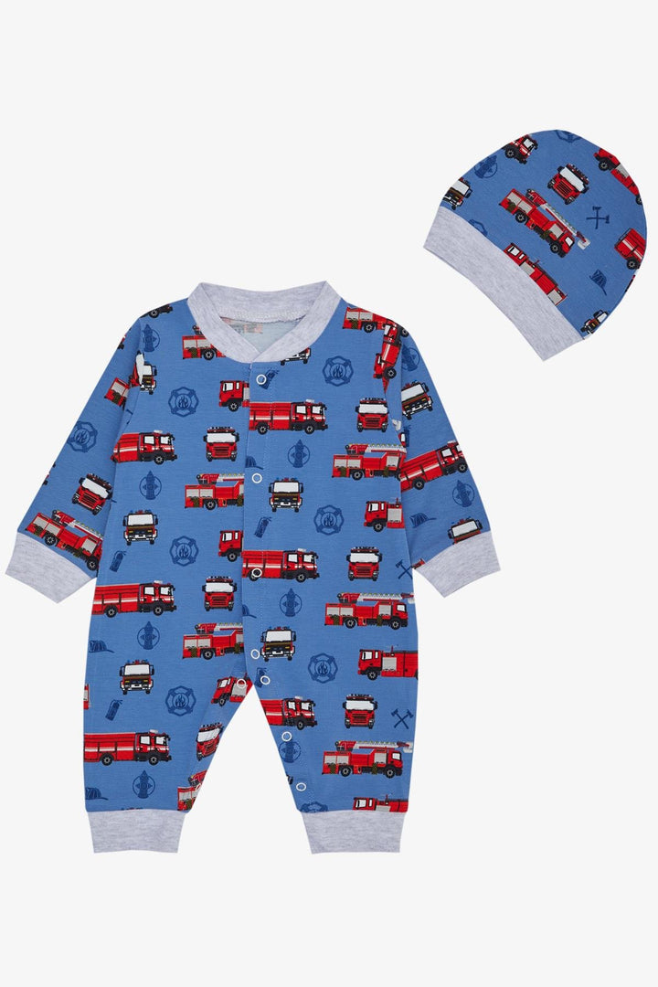 BRE Breeze Baby Boy Romper Fire Truck Patterned 0-6 Months, Indigo - Lynwood