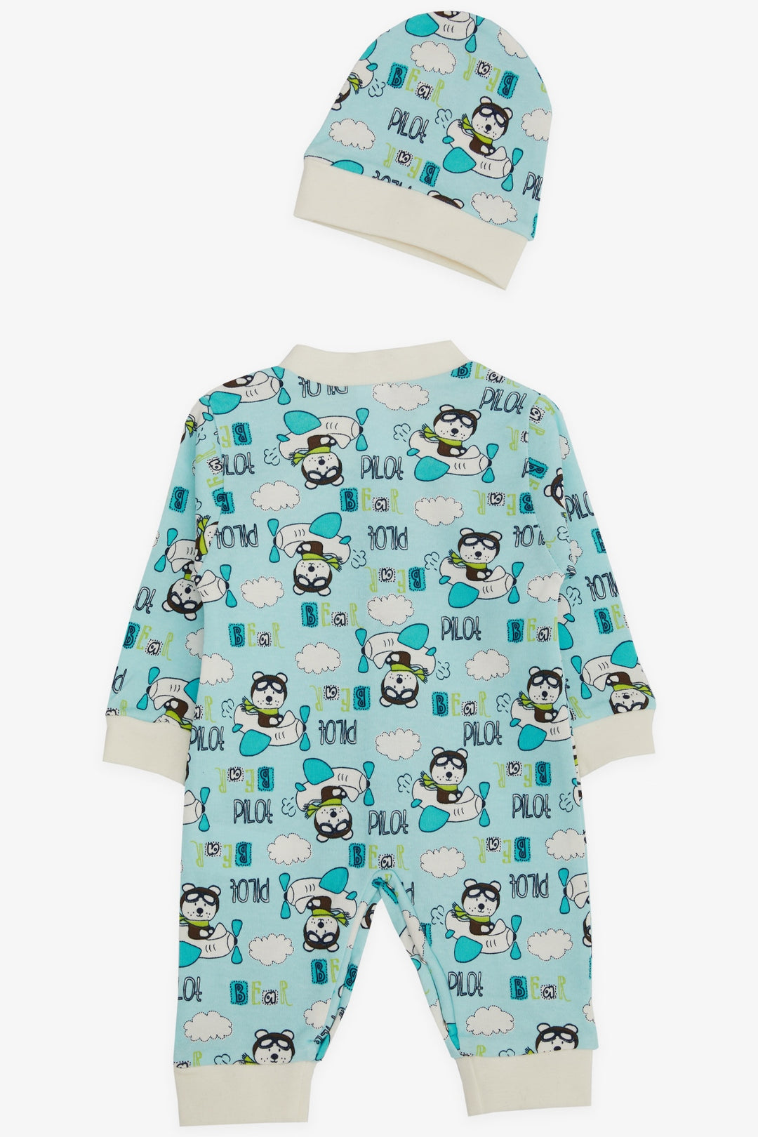 BRE Breeze Baby Boy Romper Pilot Bear Patterned 0-3 Months-6 Months, Light Blue - Neustadt