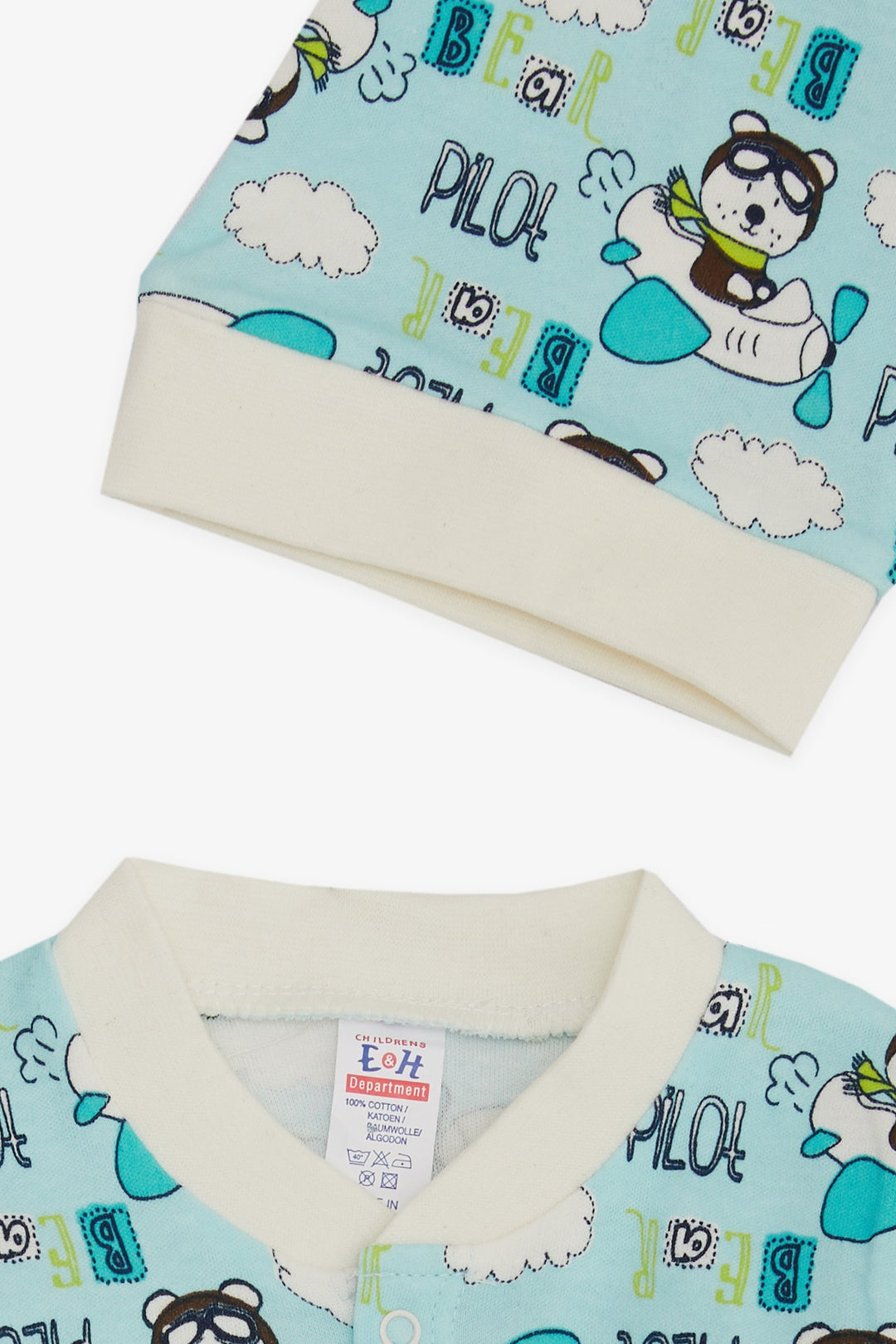 BRE Breeze Baby Boy Romper Pilot Bear Patterned 0-3 Months-6 Months, Light Blue - Neustadt